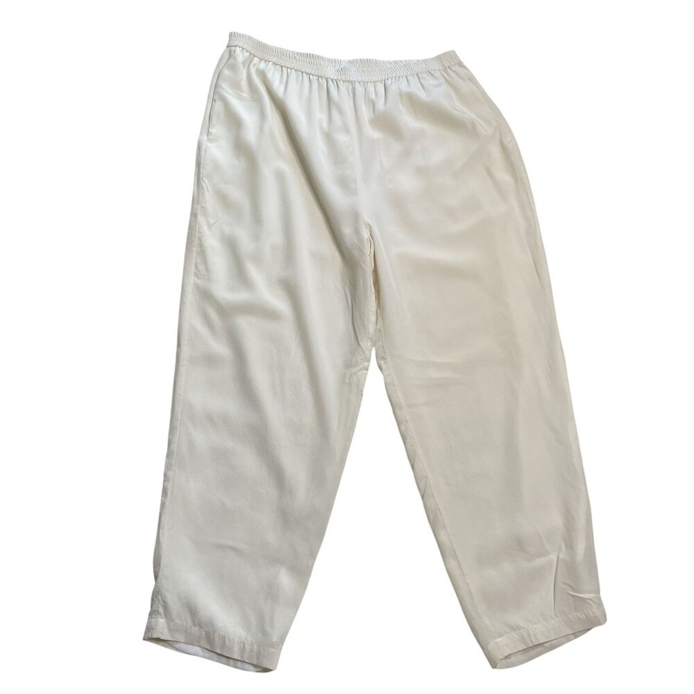 Bob Mackie Wearable Art Pull Cream Silk Stretch Waist Pants  Pockets u